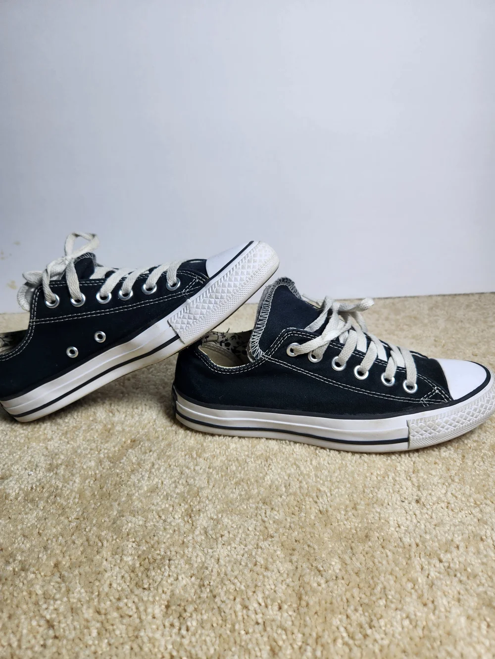 Converse Black Canvas Low-Top Sneakers with White Floral Lining